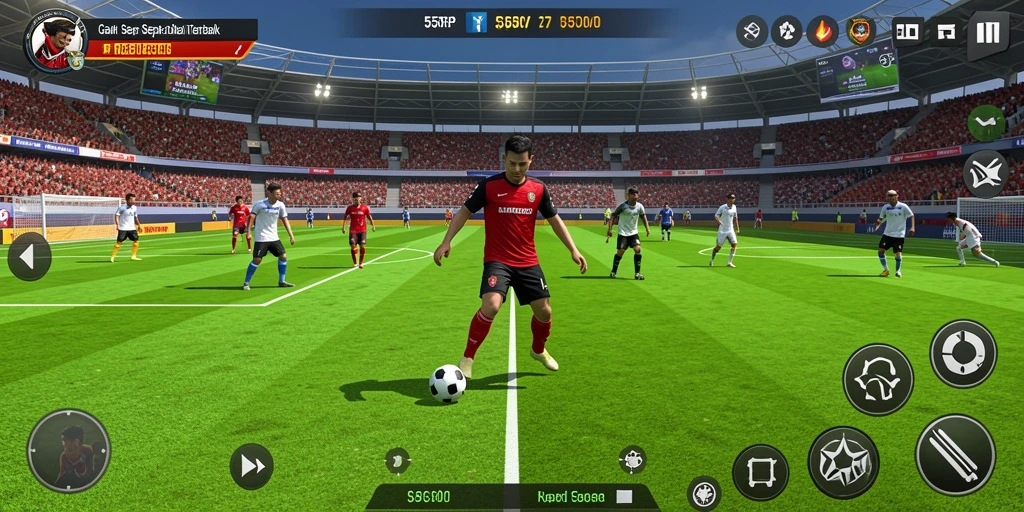 Tampilan gameplay 55RP dengan aksi sepak bola yang seru dan grafik yang menarik.