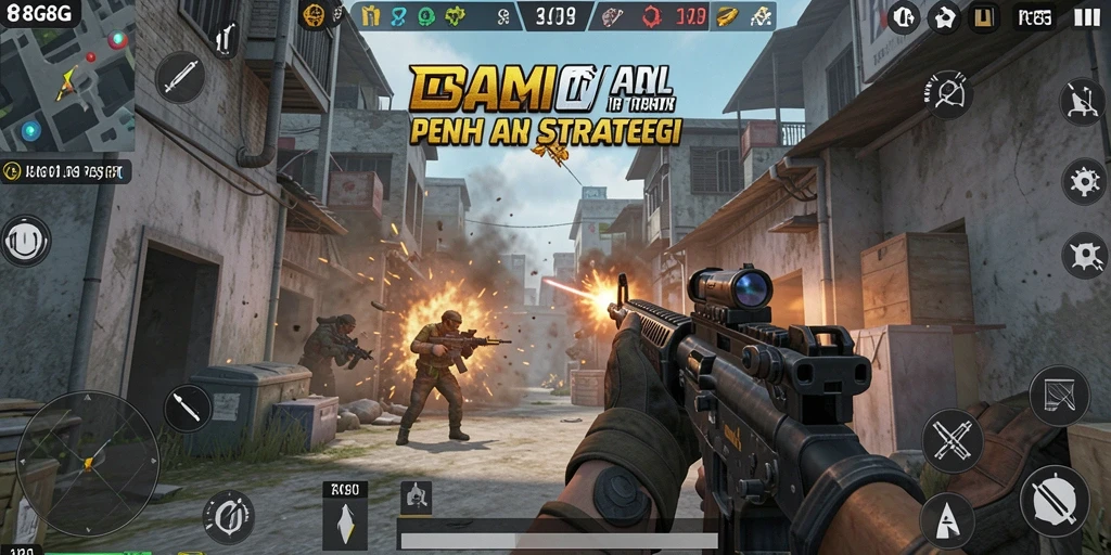 Tampilan dinamis dari gameplay seru 8G8G di medan perang.