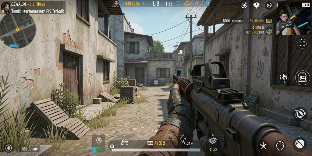 Tampilan gameplay menegangkan di DEWALIN dengan pertempuran FPS yang seru.