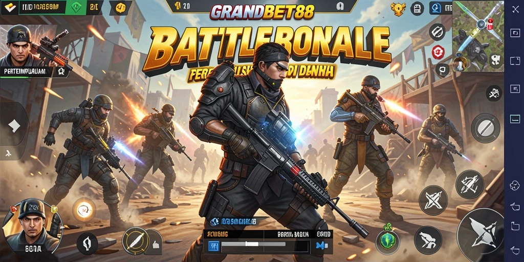 Tangkapan layar dari pertempuran mendebarkan dalam GRANDBET88 Battle Royale.