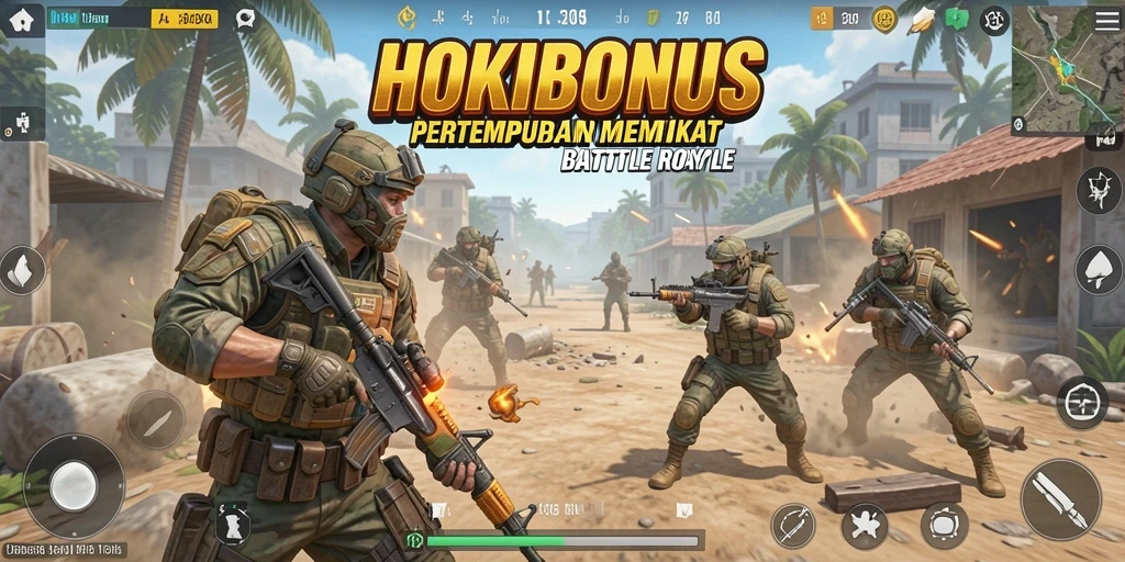 Screenshot HOKIBONUS menampilkan aksi pertarungan seru dalam game Battle Royale.