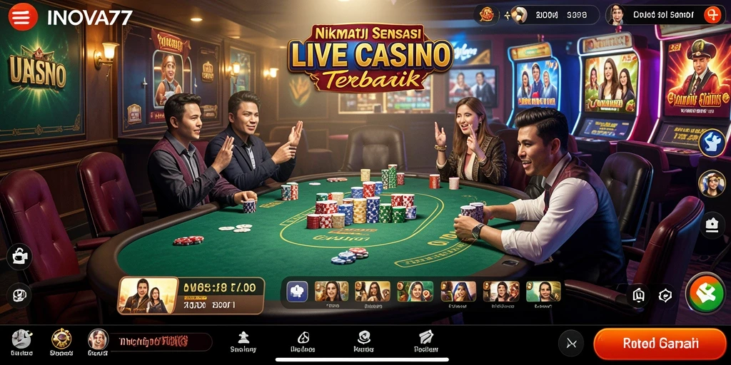 Screenshot utama INOVA77 menampilkan gameplay Live Casino yang mengasyikkan.