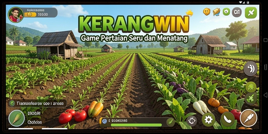 Tampilan gameplay KERANGWIN dengan lahan pertanian yang indah.