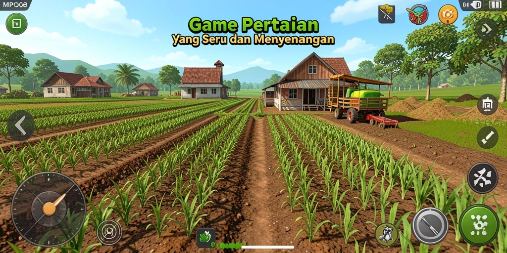 Tampilan gameplay MPO08 menampilkan keindahan pertanian yang interaktif.