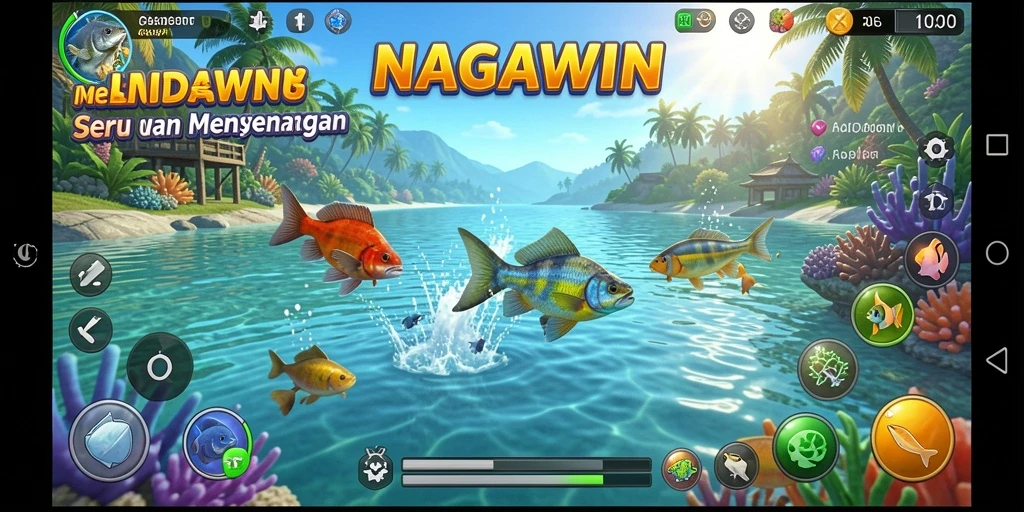 Tampilan gameplay NAGAWIN yang menarik dan menantang dalam memancing.