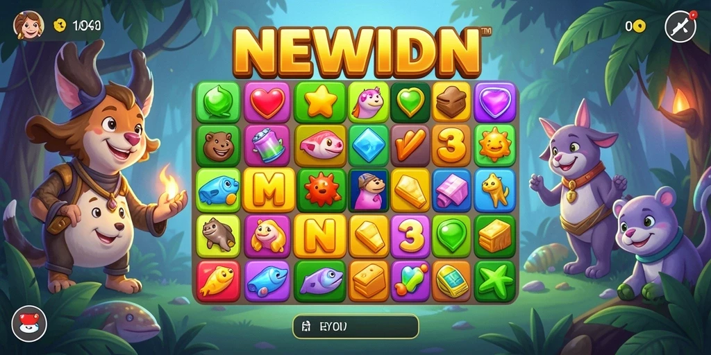 Screenshot utama NEWIDN menampilkan gameplay Match-3 yang seru.