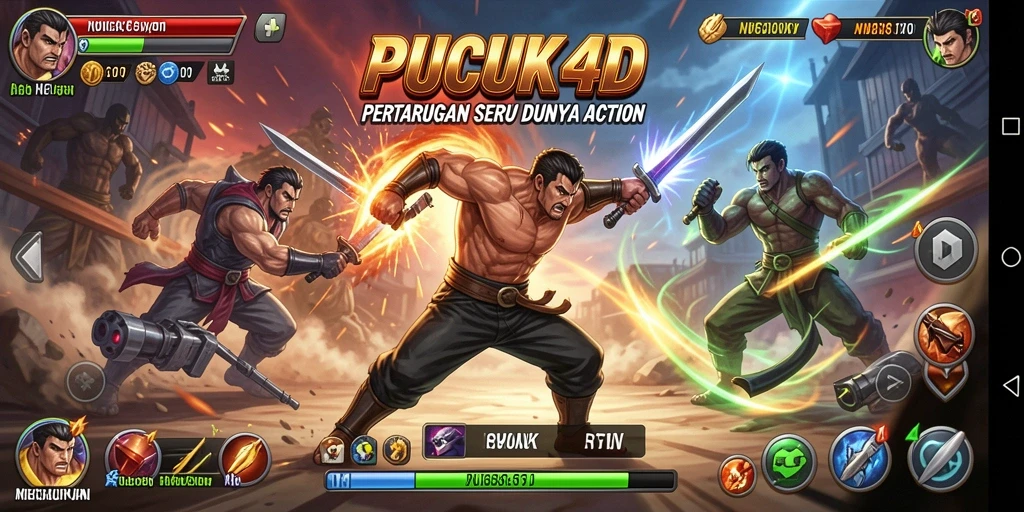 Screenshot utama PUCUK4D menampilkan aksi seru di medan perang.