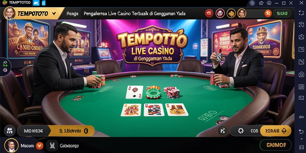Screenshot TEMPOTOTO menampilkan dealer langsung dan pemain yang berinteraksi dalam permainan.