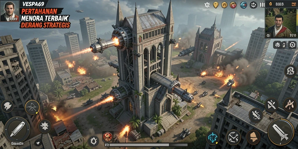 Tampilan gameplay VESPA69 yang mendebarkan dan penuh strategi Tower Defense.