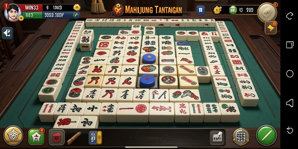 Tampilan gameplay menarik dalam WIN33 dengan ubin Mahjong yang penuh warna.
