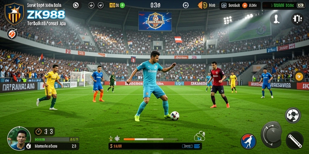 Tampilan gameplay ZK988 yang mendebarkan di lapangan sepak bola.